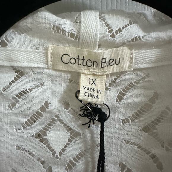 Cotton Bleu White Lace Knit Swimsuit Coverup Women's plus size 1X Boho beach NWT - Picture 3 of 7